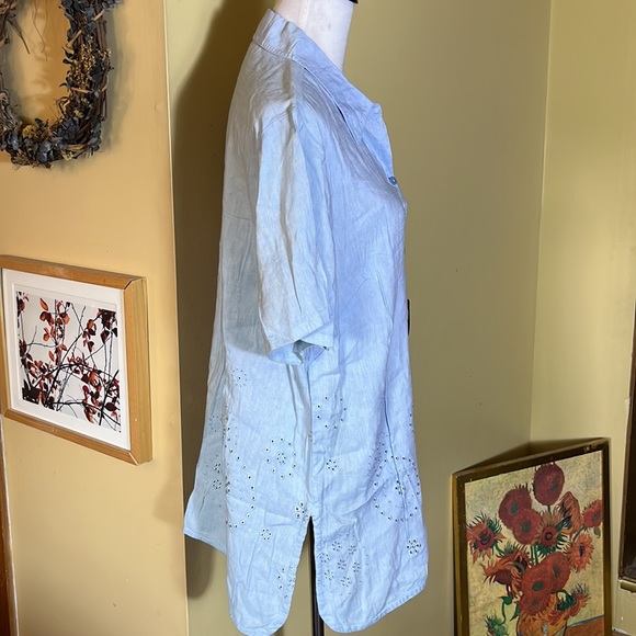 AVENUE Size 14/16 Eyelet CutOut Embroidered Button-front Linen Top  $69 NEW - Picture 5 of 13